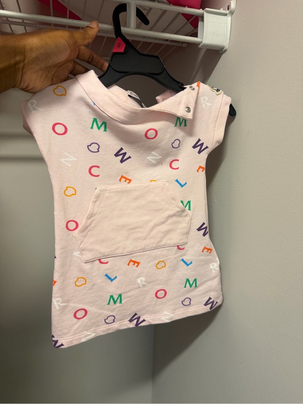 Moncler Light Pink Kids Sleeveless Hoodie Tank with Multicolor Logo Print